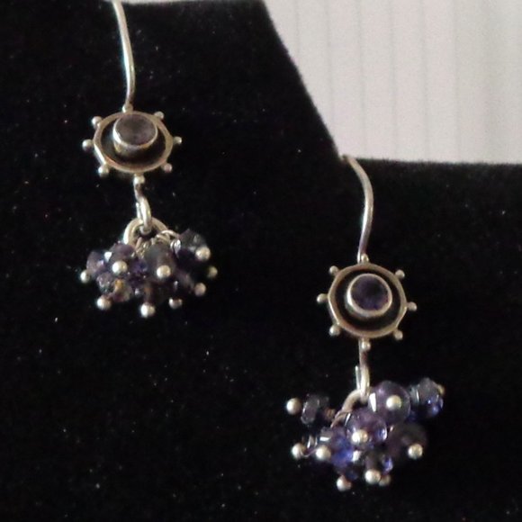 AMETHYST CLUSTER Drop Earrings Silvertone French Wires - Picture 1 of 5